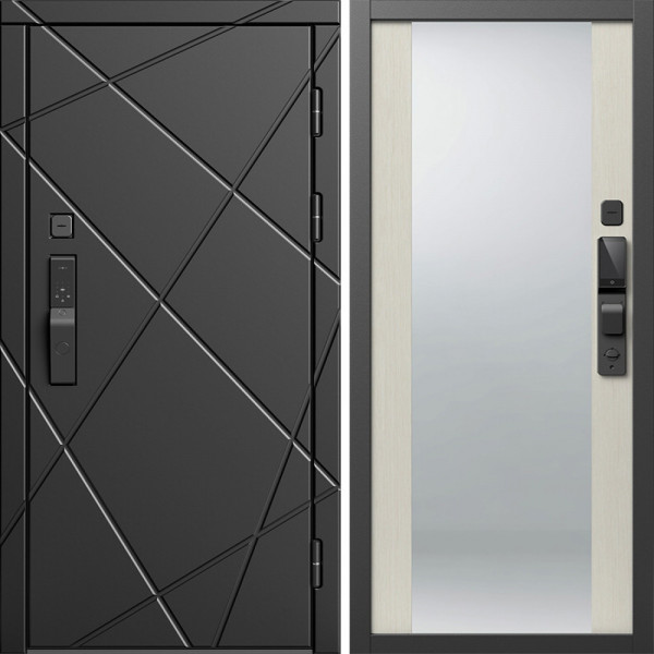 Входная дверь Termo-Door Смарт Лучи Блэк - Зеркало лиственница