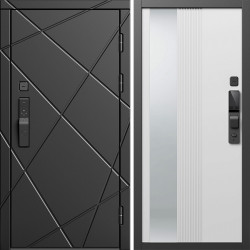 Входная дверь Termo-Door Смарт Лучи Блэк - Зеркало Люмис Белый Софт