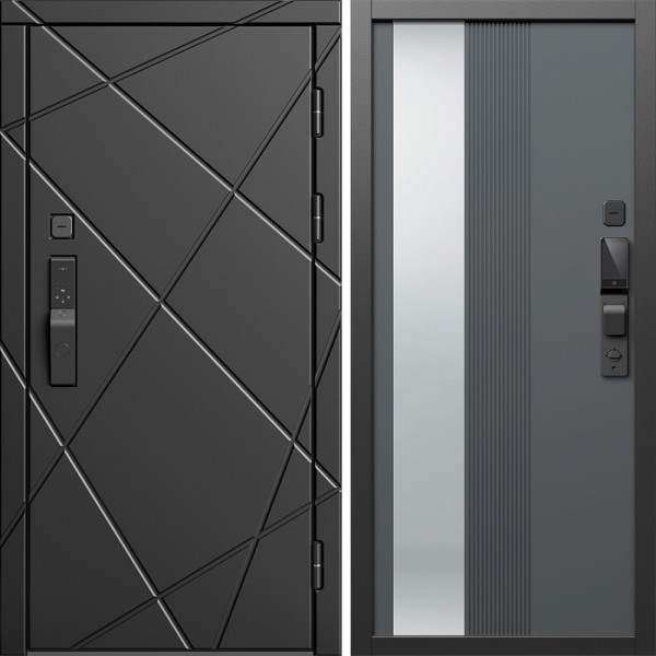 Входная дверь Termo-Door Смарт Лучи Блэк - Зеркало Люмис Грей Софт