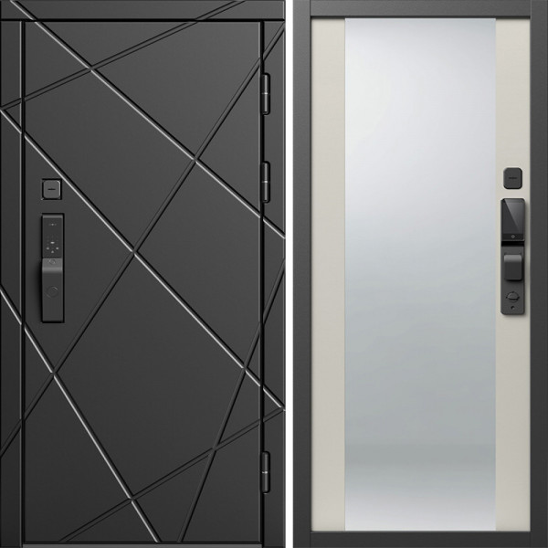 Входная дверь Termo-Door Смарт Лучи Блэк - Зеркало Слоновая кость