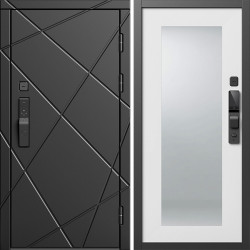Входная дверь Termo-Door Смарт Лучи Блэк - Зеркало Триумф Белый софт