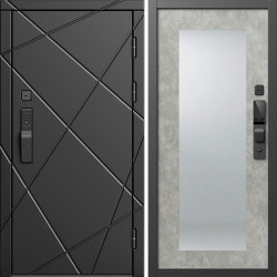 Входная дверь Termo-Door Смарт Лучи Блэк - Зеркало Триумф бетон светлый