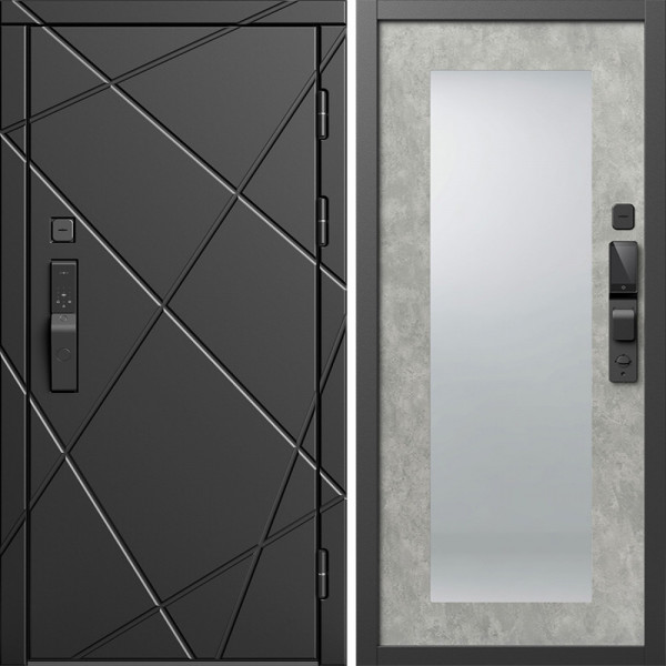 Входная дверь Termo-Door Смарт Лучи Блэк - Зеркало Триумф бетон светлый