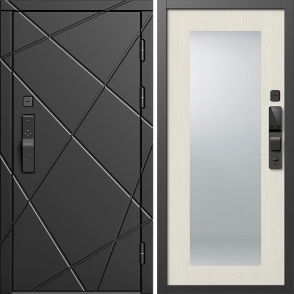 Входная дверь Termo-Door Смарт Лучи Блэк - Зеркало Триумф лиственница