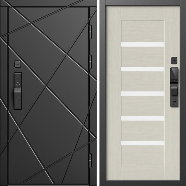 Входная дверь Termo-Door Смарт Лучи Блэк - Зеркало Триумф Царга лиственница 4500 / 5500