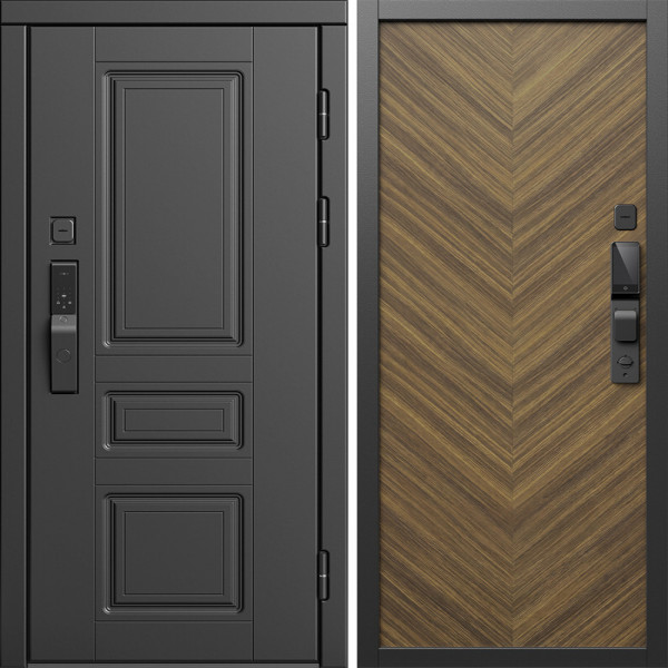 Входная дверь Termo-Door Смарт Орегон Блэк - Плаза Елочка Орех