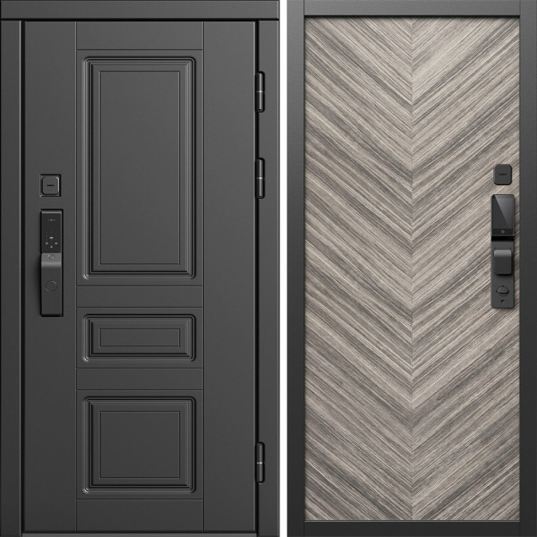 Входная дверь Termo-Door Смарт Орегон Блэк - Плаза Елочка Серая