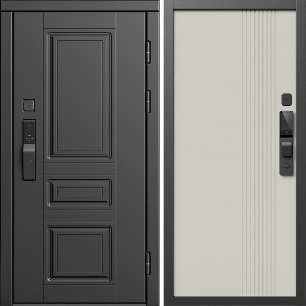 Входная дверь Termo-Door Смарт Орегон Блэк - Страйп Слоновая Кость