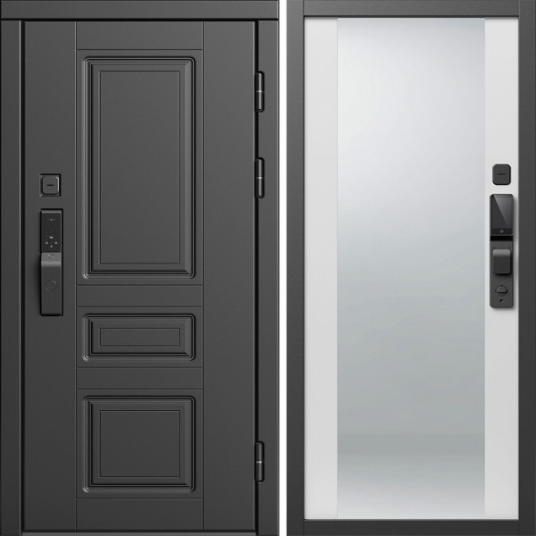 Входная дверь Termo-Door Смарт Орегон Блэк - Зеркало белый софт
