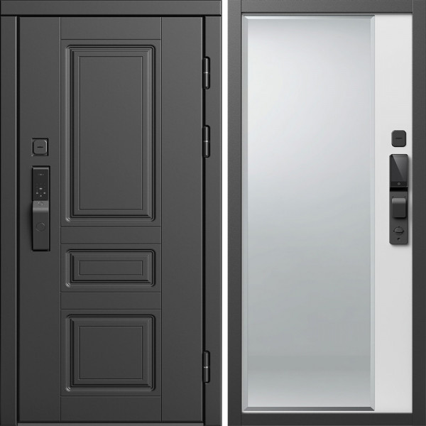 Входная дверь Termo-Door Смарт Орегон Блэк - Зеркало Фацет Белый софт
