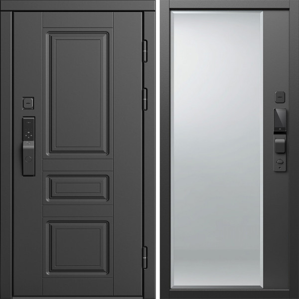 Входная дверь Termo-Door Смарт Орегон Блэк - Зеркало Фацет Черный кварц