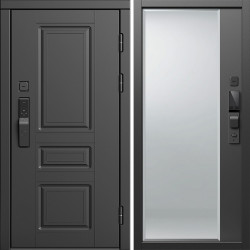 Входная дверь Termo-Door Смарт Орегон Блэк - Зеркало Фацет Черный кварц+тонировка серая