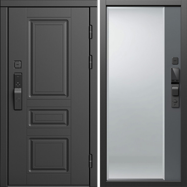 Входная дверь Termo-Door Смарт Орегон Блэк - Зеркало Фацет Grey софт