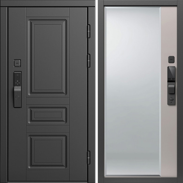 Входная дверь Termo-Door Смарт Орегон Блэк - Зеркало Фацет Капучино