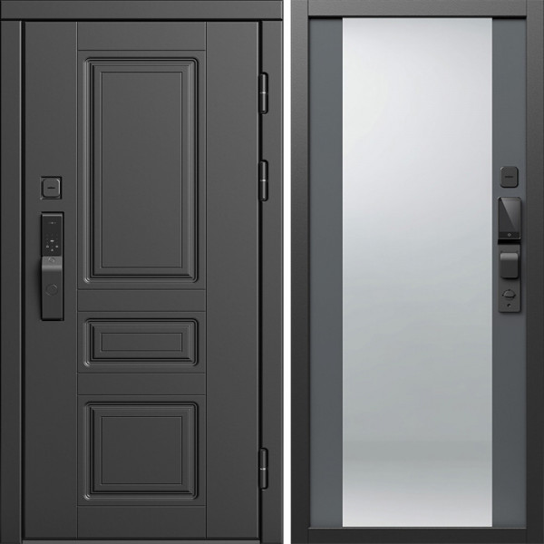 Входная дверь Termo-Door Смарт Орегон Блэк - Зеркало Grey Софт