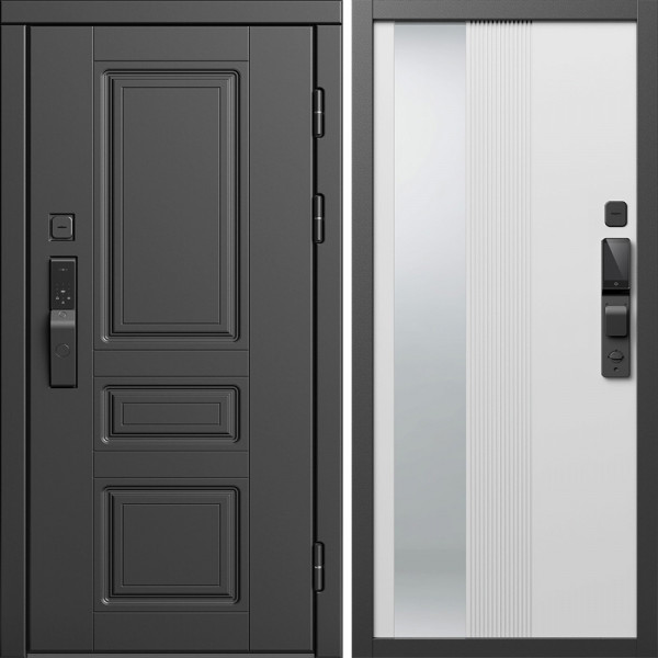 Входная дверь Termo-Door Смарт Орегон Блэк - Зеркало Люмис Белый Софт