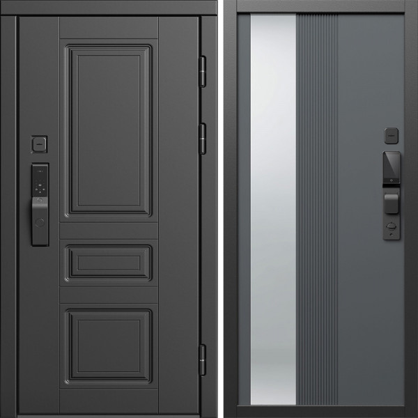 Входная дверь Termo-Door Смарт Орегон Блэк - Зеркало Люмис Грей Софт