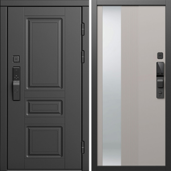 Входная дверь Termo-Door Смарт Орегон Блэк - Зеркало Люмис Капучино
