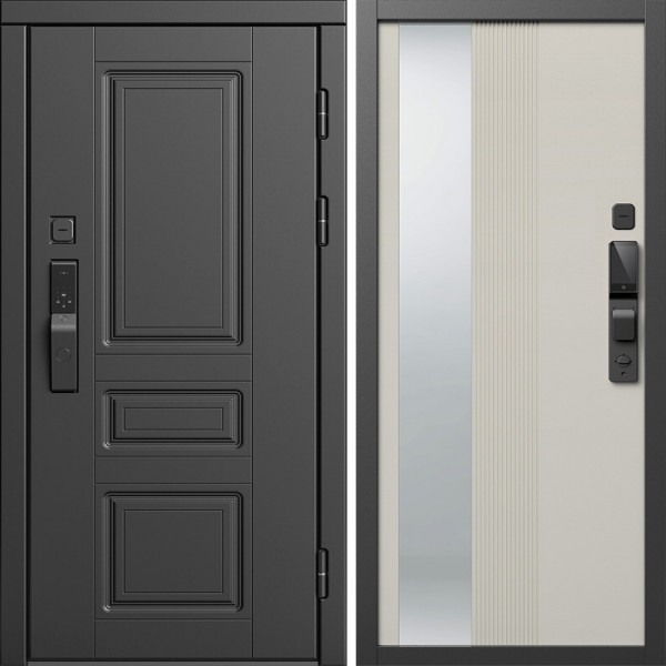 Входная дверь Termo-Door Смарт Орегон Блэк - Зеркало Люмис Соновая Кость