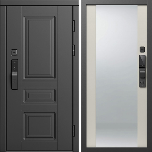 Входная дверь Termo-Door Смарт Орегон Блэк - Зеркало Слоновая кость