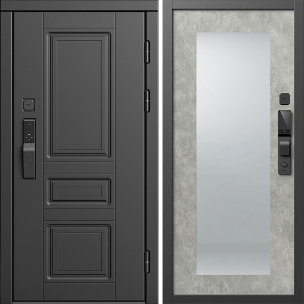 Входная дверь Termo-Door Смарт Орегон Блэк - Зеркало Триумф бетон светлый