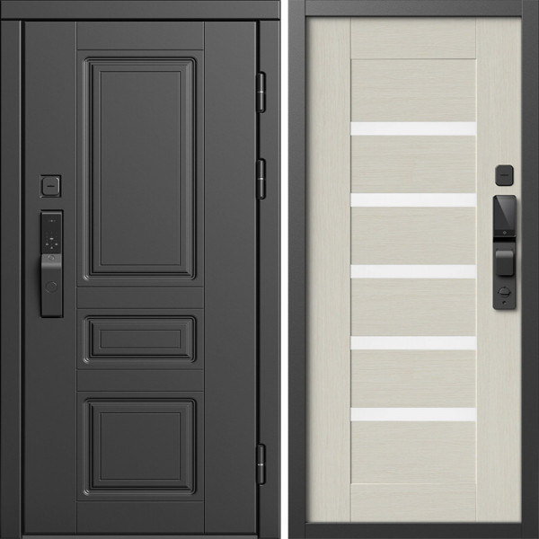 Входная дверь Termo-Door Смарт Орегон Блэк - Зеркало Триумф Царга лиственница 4500 / 5500