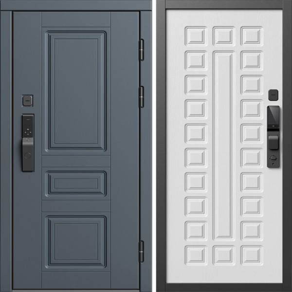 Входная дверь Termo-Door Смарт Орегон Графит - Престиж белое дерево