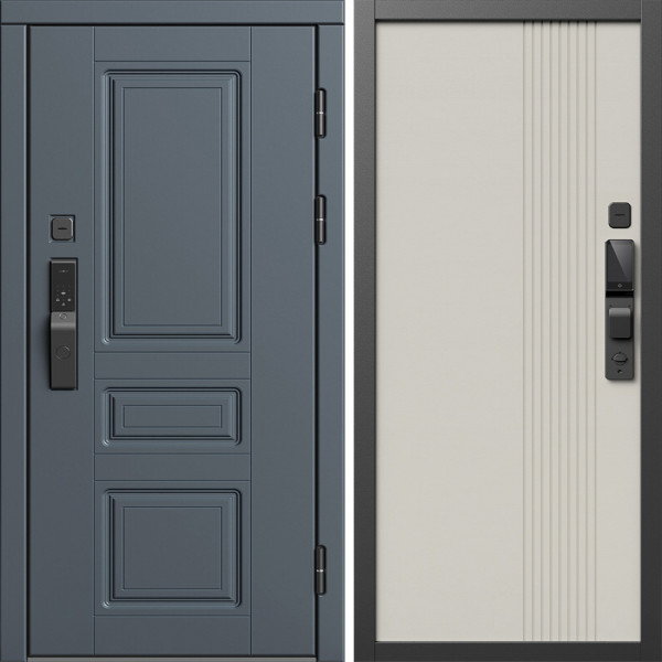 Входная дверь Termo-Door Смарт Орегон Графит - Страйп Слоновая Кость
