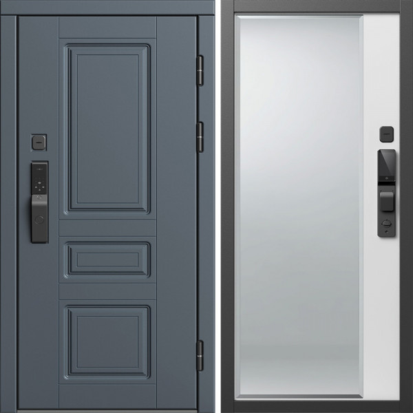 Входная дверь Termo-Door Смарт Орегон Графит - Зеркало Фацет Белый софт