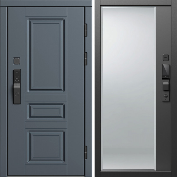 Входная дверь Termo-Door Смарт Орегон Графит - Зеркало Фацет Черный кварц+тонировка серая