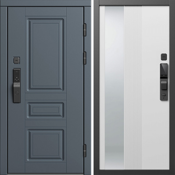 Входная дверь Termo-Door Смарт Орегон Графит - Зеркало Люмис Белый Софт