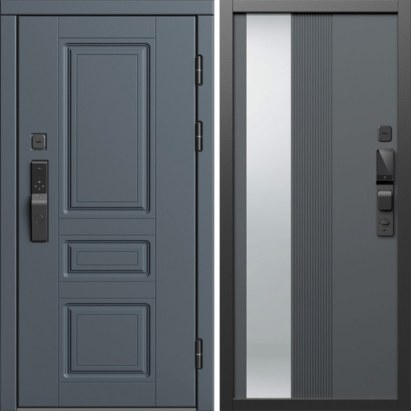 Входная дверь Termo-Door Смарт Орегон Графит - Зеркало Люмис Грей Софт