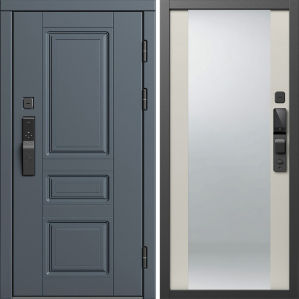Входная дверь Termo-Door Смарт Орегон Графит - Зеркало Слоновая кость