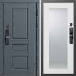 Входная дверь Termo-Door Смарт Орегон Графит - Зеркало Триумф Белый софт