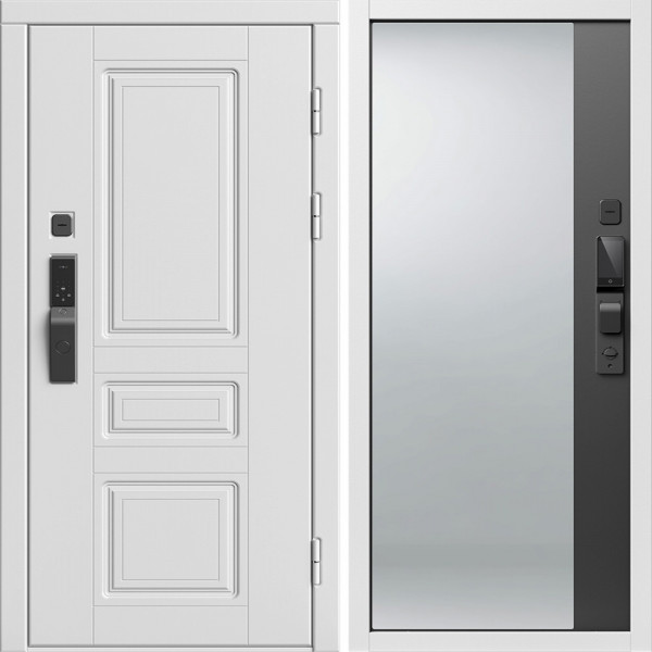 Входная дверь Termo-Door Смарт Орегон Вайт - Зеркало Фацет Черный кварц