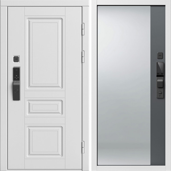 Входная дверь Termo-Door Смарт Орегон Вайт - Зеркало Фацет Grey софт