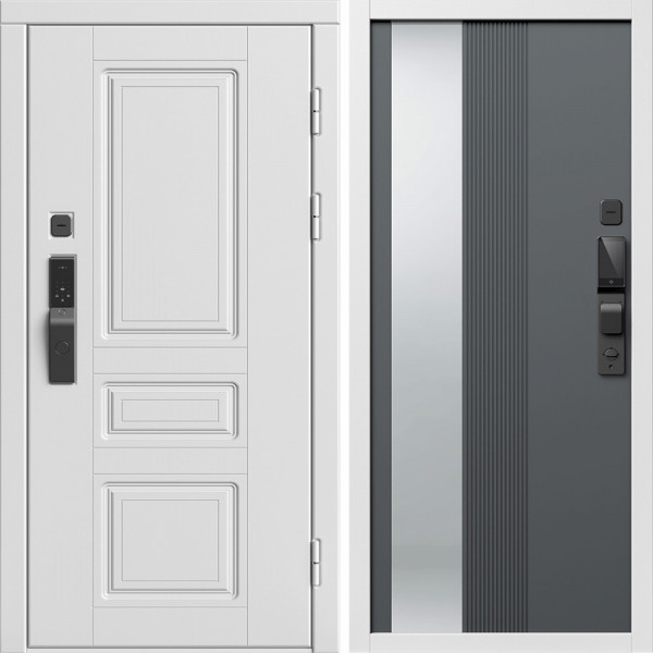 Входная дверь Termo-Door Смарт Орегон Вайт - Зеркало Люмис Грей Софт