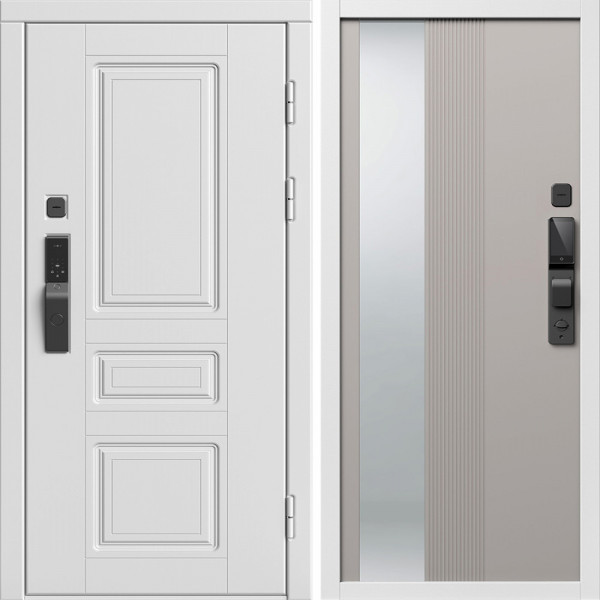 Входная дверь Termo-Door Смарт Орегон Вайт - Зеркало Люмис Капучино
