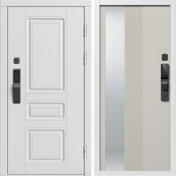 Входная дверь Termo-Door Смарт Орегон Вайт - Зеркало Люмис Соновая Кость