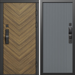 Входная дверь Termo-Door Смарт Плаза Орех Елочка - Флэт Grey софт