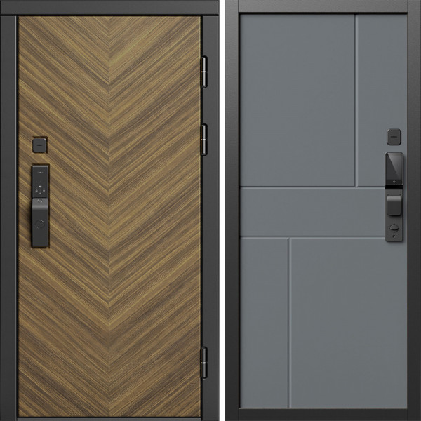 Входная дверь Termo-Door Смарт Плаза Орех Елочка - Горизонт Grey софт