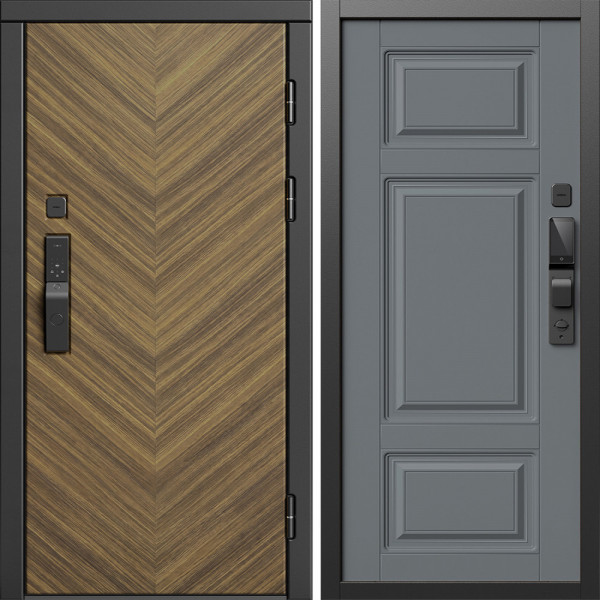 Входная дверь Termo-Door Смарт Плаза Орех Елочка - Лион Grey софт