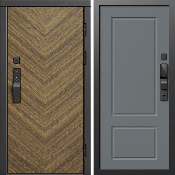 Входная дверь Termo-Door Смарт Плаза Орех Елочка - Марсель Grey софт
