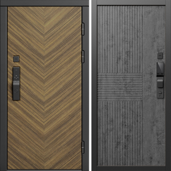 Входная дверь Termo-Door Смарт Плаза Орех Елочка - Мастино Бетон темный