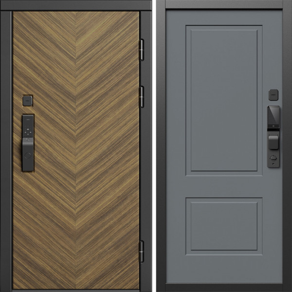 Входная дверь Termo-Door Смарт Плаза Орех Елочка - Нео Классика Грей Софт
