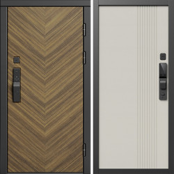 Входная дверь Termo-Door Смарт Плаза Орех Елочка - Страйп Слоновая Кость