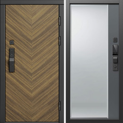 Входная дверь Termo-Door Смарт Плаза Орех Елочка - Зеркало Фацет Grey софт