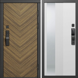 Входная дверь Termo-Door Смарт Плаза Орех Елочка - Зеркало Люмис Белый Софт