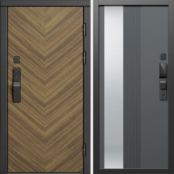 Входная дверь Termo-Door Смарт Плаза Орех Елочка - Зеркало Люмис Грей Софт