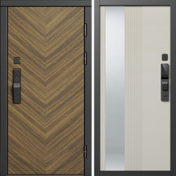 Входная дверь Termo-Door Смарт Плаза Орех Елочка - Зеркало Люмис Соновая Кость